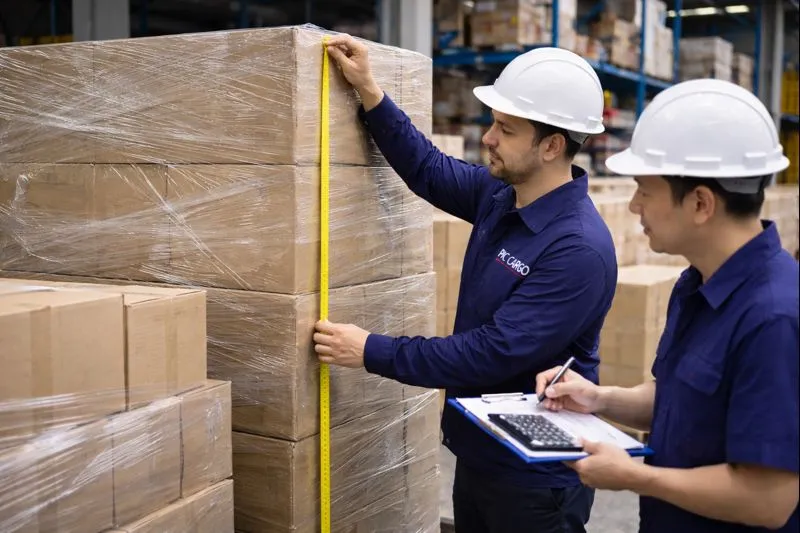 Medición real en almacén de consolidación para confirmar volumen